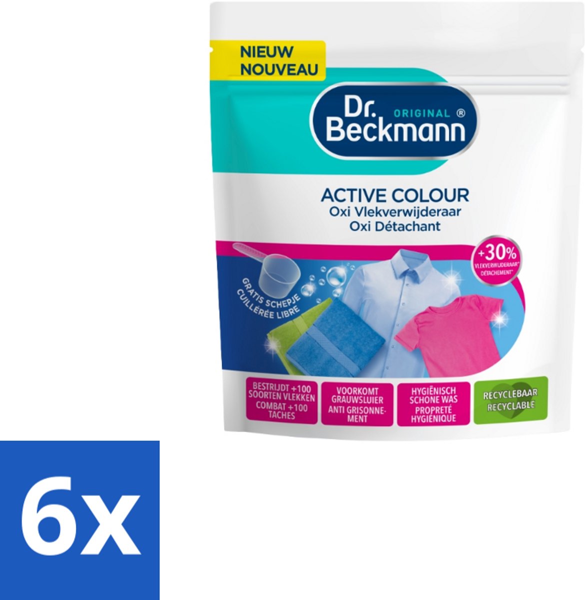 6 x Dr. Beckmann – Active Colour Oxi – Vlekverwijderaar – 400 g - Vlekverwijdering - Kleurbehoud - Oxi Poeder - Wasmiddel - Wasmachine