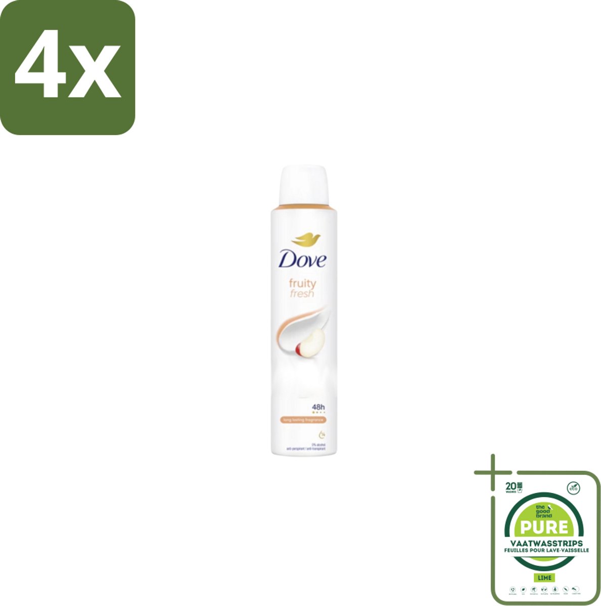 Dove – Deodorant Spray – Fruity Fresh – 200 ml - Voordeelverpakking - 4 stuks - Anti-transpirant spray - Zweetgeur