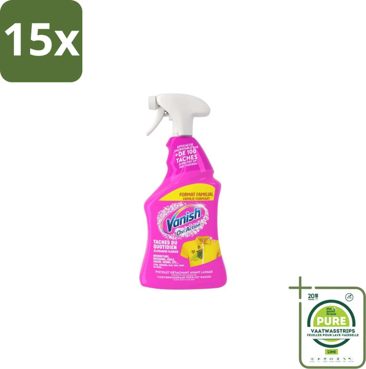 15 x Vanish – Vlekverwijderaar Spray – Oxi Action 4-in-1 – 940 ml - Grootverpakking - Vlekverwijderaar - Wasmiddel - Vlekken Verwijderen - Kleurverlies Voorkomen - Vetvlekken Verwijderen