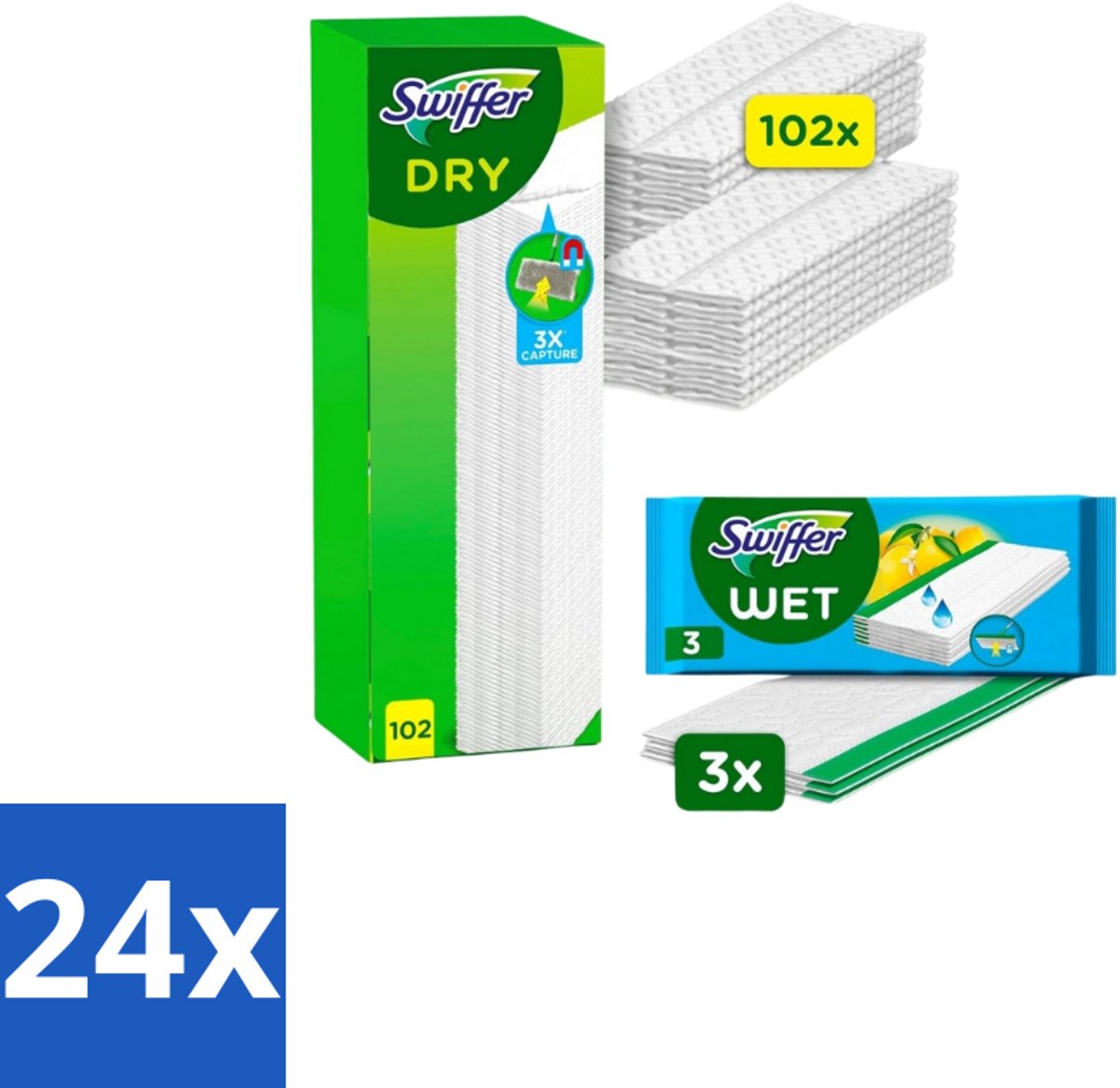 Swiffer – Vloerdoekjes – Dry Navullingen 102 + 3 Vochtige Doekjes - Voordeelverpakking - 24 stuks