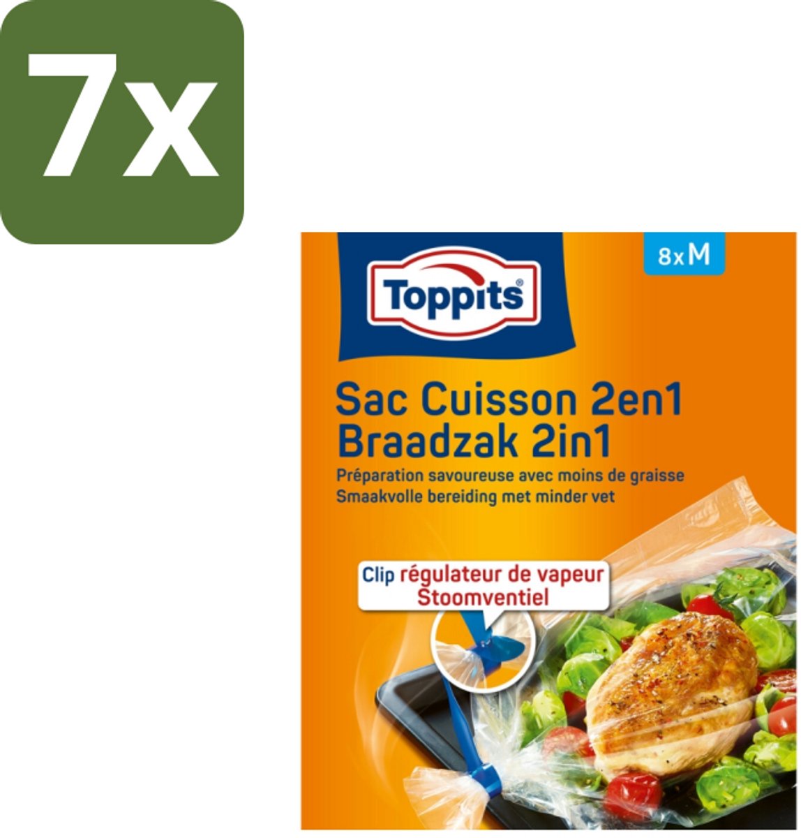 Toppits – 2-in-1 Braad- & Stoomzakken – Maat M – 8 Zakjes - Bulkverpakking - 7 stuks
