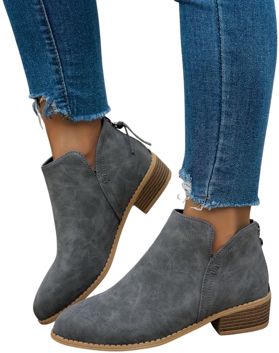 Currero Dames Cowboy Laarzen Hoge Hak Enkellaarzen Kniehoge Western Boots Chelsea 41 5 Grijs