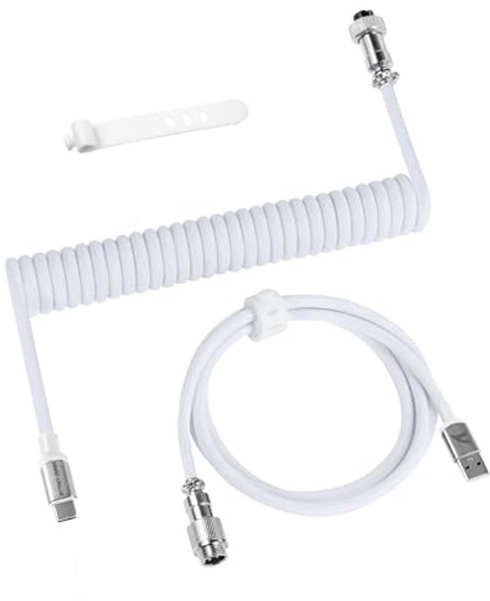 USB C Spiral Gaming Keyboard Kabel - Mechanisch Type-C, Afneembaar, Dubbel Gewoven, Goud Geplateerde Aansluiting