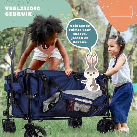 Klarven® Bolderkar Blauw - Opvouwbaar met Dak - Draagvermogen tot 150 kg, Verstelbare Duwstang, XXL-assen - Polyester - L 90 x B 50 x H 10 cm — afbeelding 5