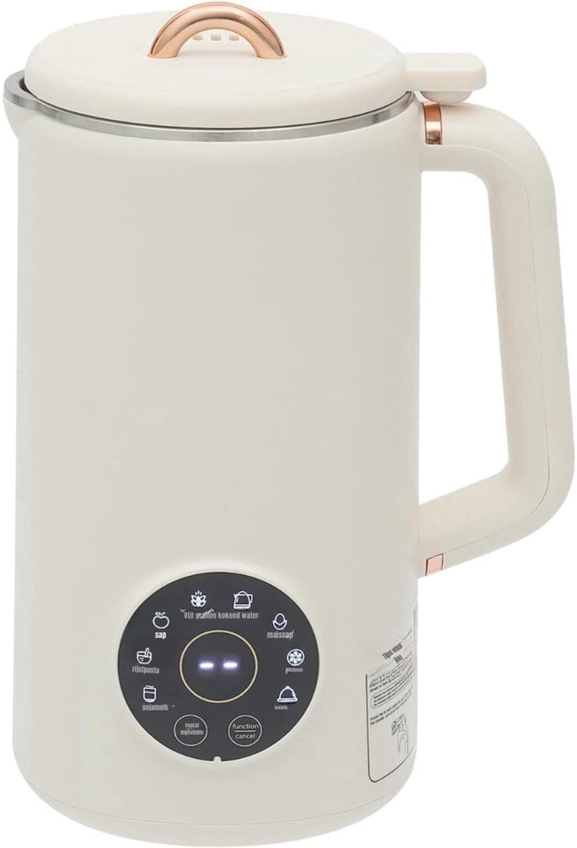 Klarven® Sojamelk Maker Crèmewit - 10 Roestvrijstalen Messen - Warmte-isolerend, 12 uur Timer met LED-display - B 15 x D 15 x H 29 cm