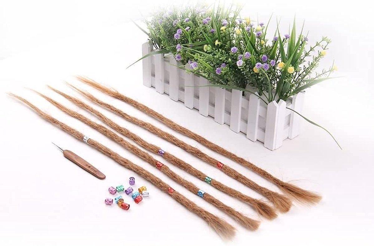 Dreadlock Extensions van 50 cm, 100% Echte Haar, Handgemaakte Crocheted Dreadlocks voor Dames en Heren, Lichtbruin, 5 Strengen per Verpakking