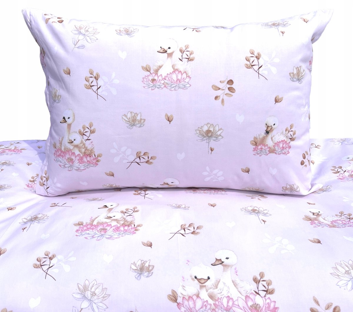 Kinderbeddengoed 140x200 Zwanen & Bloemen - Zacht Roze