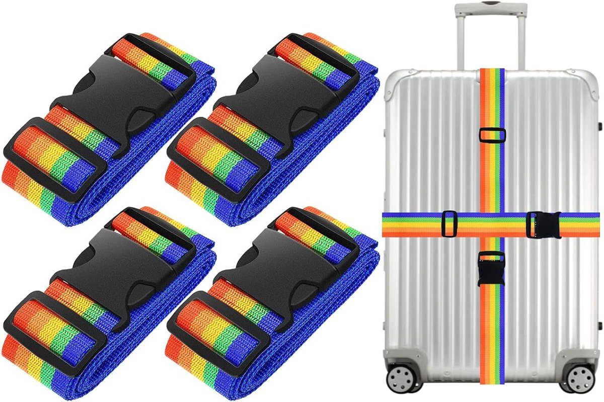 4 stuks kofferriemen, verstelbare kofferriemen, reisriemen voor bagage, regenboogkleuren