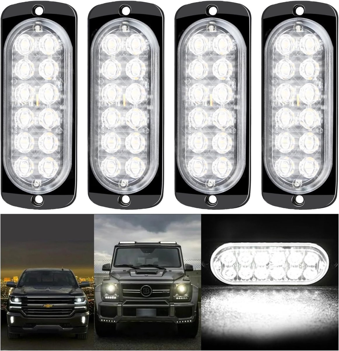 auvstar 4 stuks led-stroboscoop auto, 12-24 V, wit | Heldere ledlamp, aanhangerverlichting, knipperlicht, stroboscooplichten, veiligheidsknipperlicht
