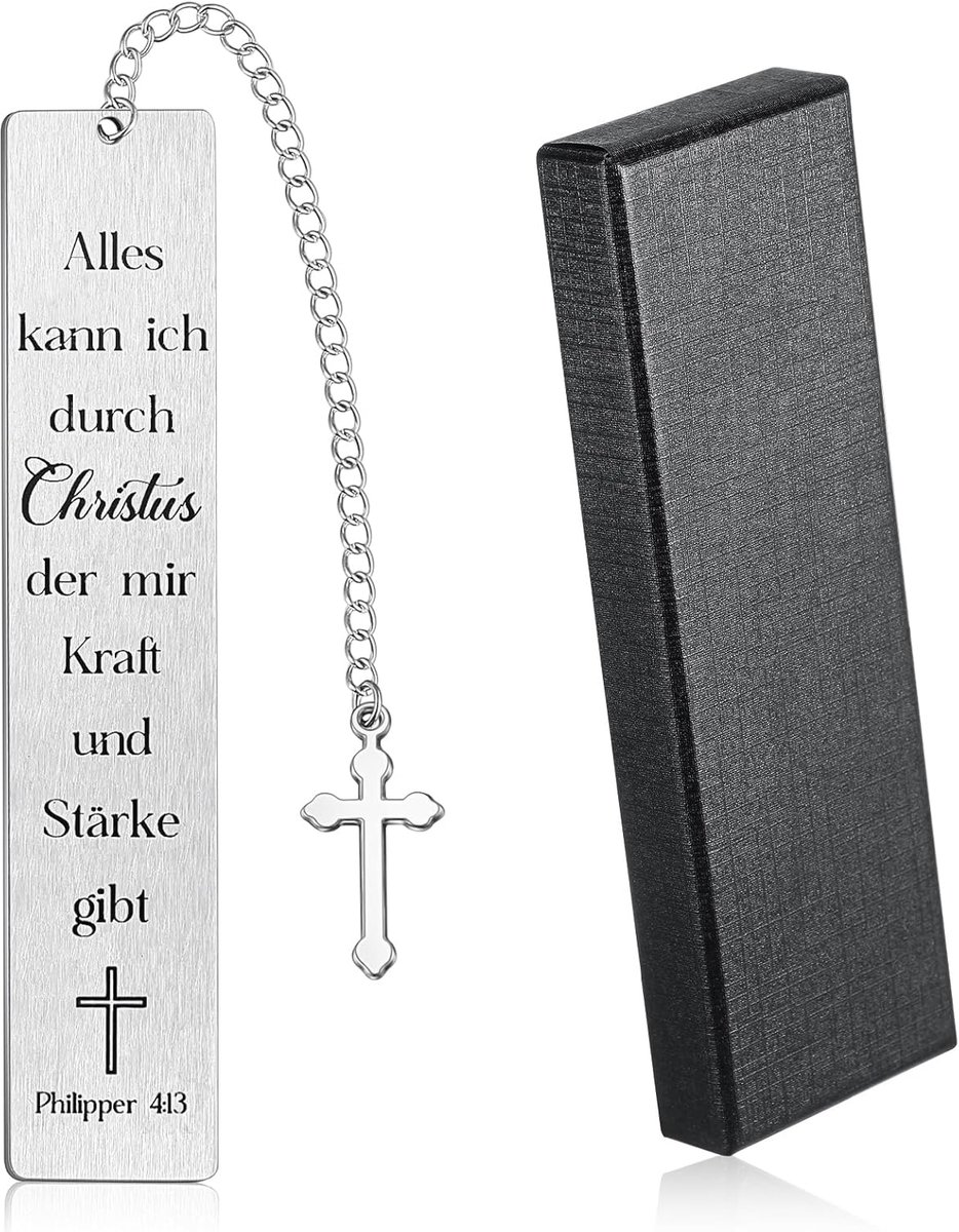 Christian Bladwijzer met bijbelvers en kruishanger, inspirerende bladwijzer met geschenkdoos, christelijk cadeau voor communie, vormsel, motivatie, cadeau voor vrouwen en mannen (kracht)