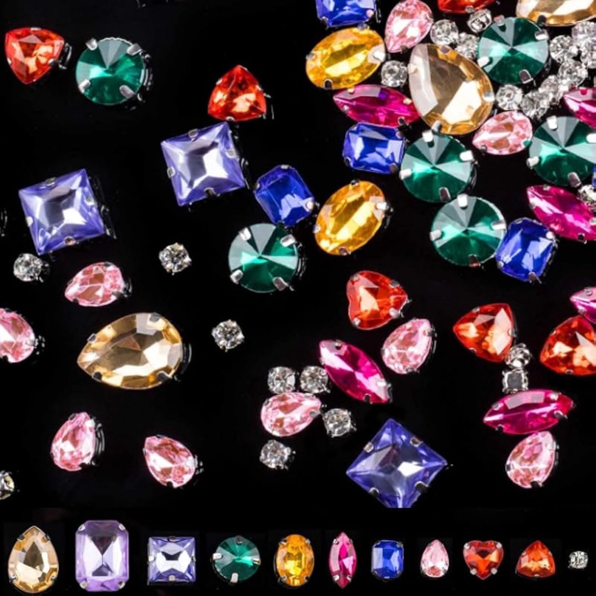 210 glitterstenen, gekleurde strasssteentjes om op te naaien, verschillende vormen, textiel, geschikt voor zelfgemaakte kledingdecoratie