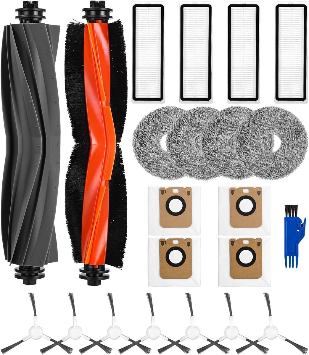 Accessoireset voor Xiaomi X20+/Dreame L10s Ultra/L10 Ultra/L10 Prime robotstofzuiger, 2 hoofdborstels, 4 filters, 4 dweilpads, 7 zijborstels, 4 stofzakken, 1 reinigingsborstel, reserveonderdelen