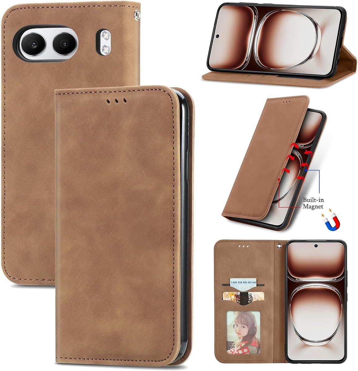 Case voor Oneplus Nord 4 hoesje, Premium Lederen Flip Wallet Case met Kaartenvakken en Horizontale Standfunctie Magneet Coque Cover Beschermhoesje voor Oneplus Nord 4 5G, Bruin