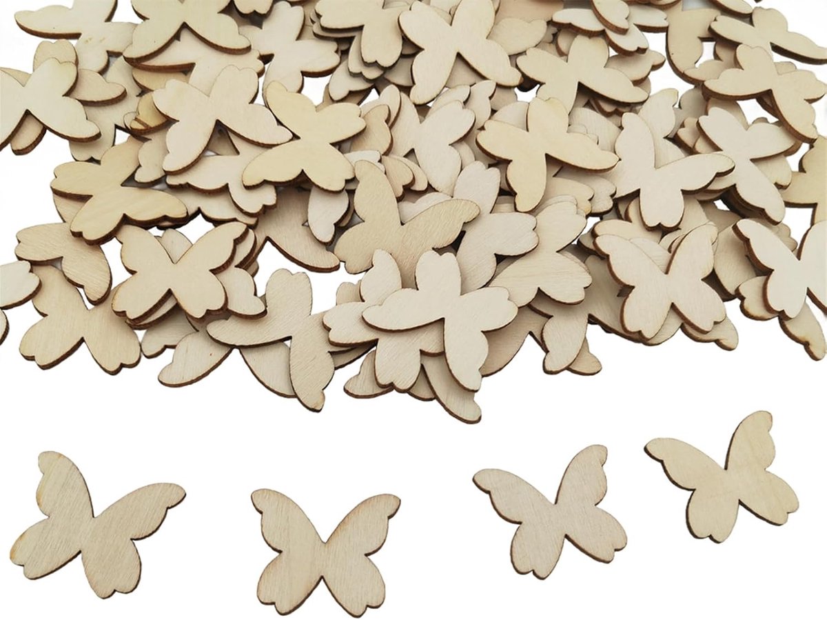 Onafgewerkte houten uitsparingen blanco houten plakjes versieringen houten stukken voor ambachten, cadeaulabels, schilderen, woondecoratie (vlinder)