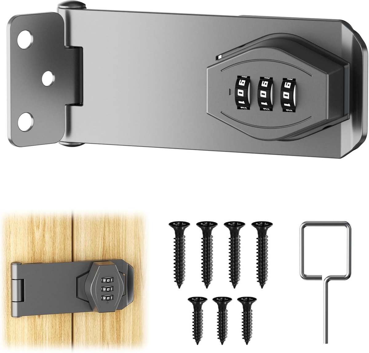 afsluitbaar, 10 cm (4 inch), cijferslot, schuifdeurslot | Deurslot grendel kastslot, grijs metaal, deurgrendel voor kleine deuren, kasten, schuurdeur, outdoor, garage, tuin