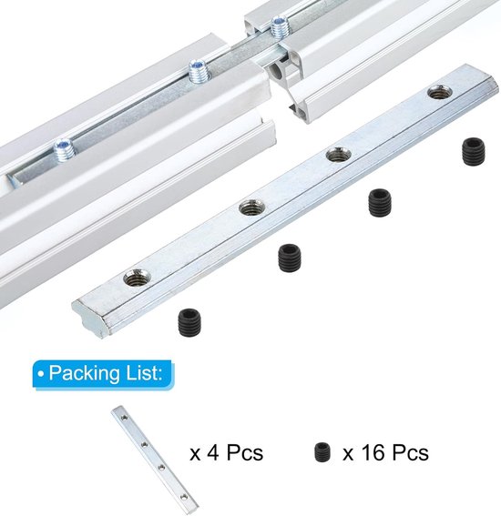 7,1 inch rechte lijn connector, 4 stuks T/V-sleuf aluminium extrusie connector hoekbeugel met M8-schroeven voor 45-serie aluminium profiel (zilver) — afbeelding 2