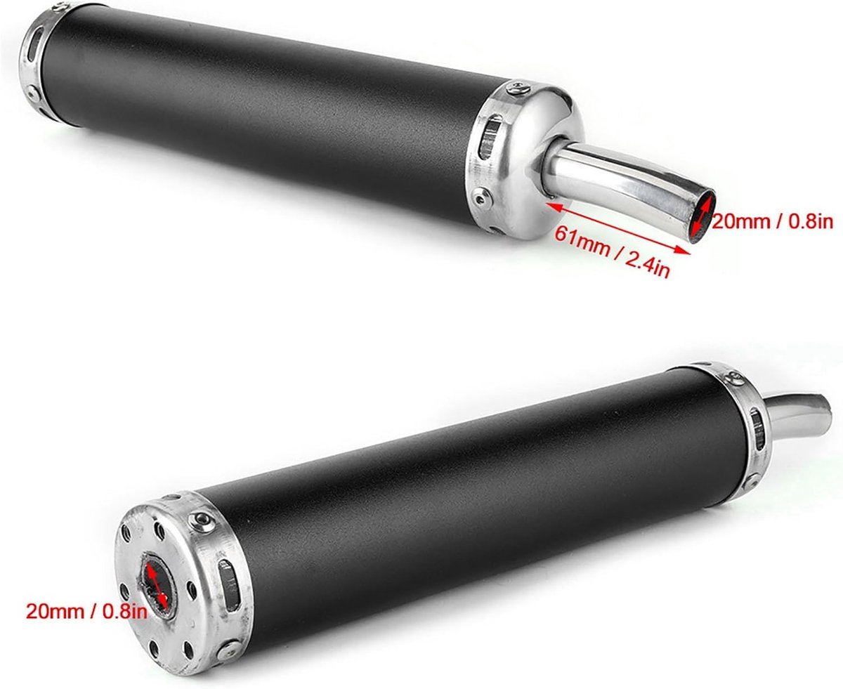 Uitlaatdemper 20 Mm / 0,8 Inch Gemodificeerde Onderdelen voor 2-takt Motorfiets (Zwart) | Geluidsreductie, roestvrij staal 20mm, bescherming uitlaat, geschikt voor 2-takt motoren, eenvoudige montage