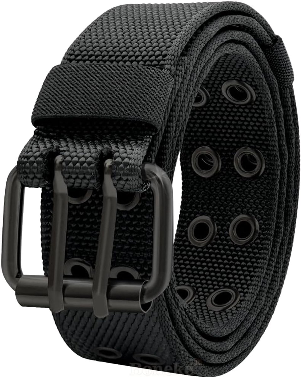 riem, dubbele gat mesh canvas riem, mannen en vrouwen punk Halloween Riemen, jeans, tieners zwart