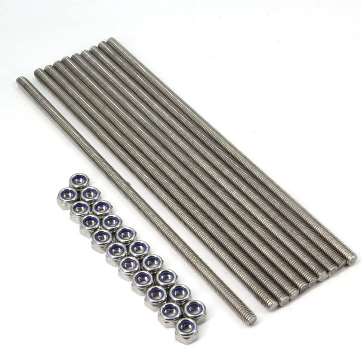 10 stks/pak M8 x 250 mm volledig schroefdraadstaven, 304 roestvrij staal draadstang, rechterhand draden 1.25mm steek met 20 stks borgmoeren voor klemmen, hangers, ankerbouten en U-bouten (M8 x 250 mm)