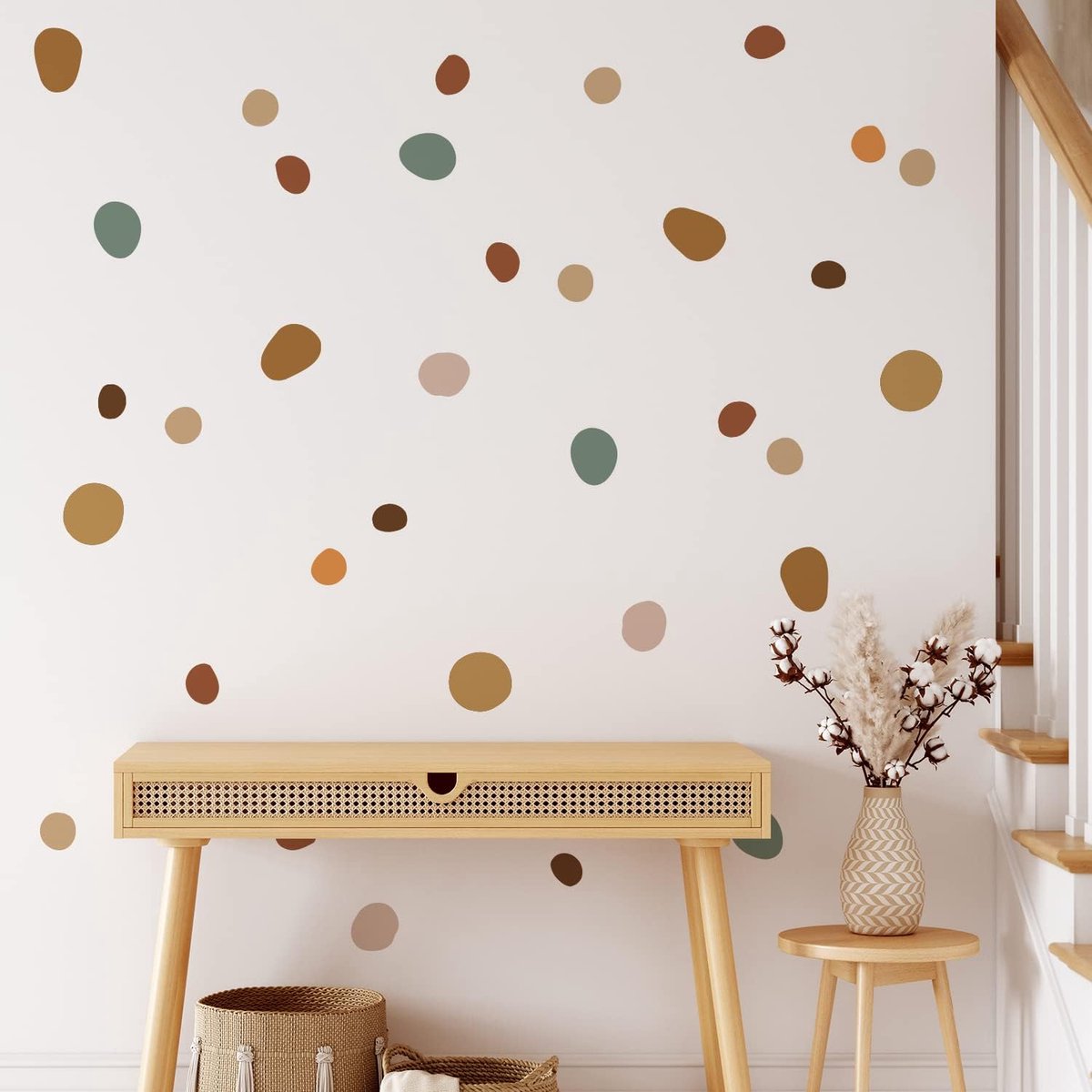 Muurstickers, 84 stuks, polkadots, boho, wandtattoo, meisjeskamer, kinderkamer, babykamer, slaapkamer, woonkamer, hal, speelkamer, wanddecoratie, zelfklevend