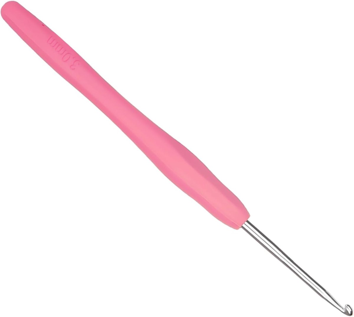 Haaknaalden 3,0 mm, 1 haaknaald van kleurrijk metaal, ergonomische haaknaald met zachte grip en hoogwaardig aluminium, haaknaalden voor artritische handen, handvat van TPR 3 mm