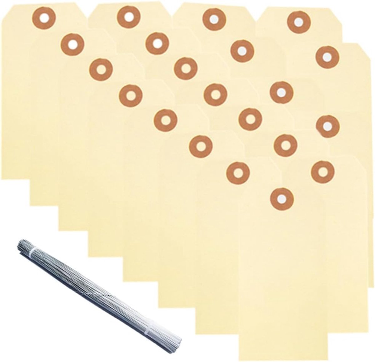 100 stuks blanco verzendlabels voor het ophangen van papieren etiketten voor het beschrijven van kaarten, prijskaarten, beschrijfbare etiketten met draad voor 6 x 12 cm