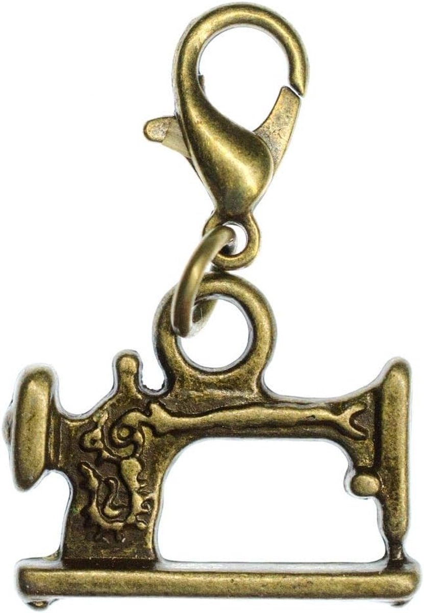 Naaimachine bedel kleermakers naaien kapper brons - handgemaakte modesieraden I kettinghanger bronskleurig - bedelhanger bedelarmband - hanger voor armband, 20 mm, Metaal