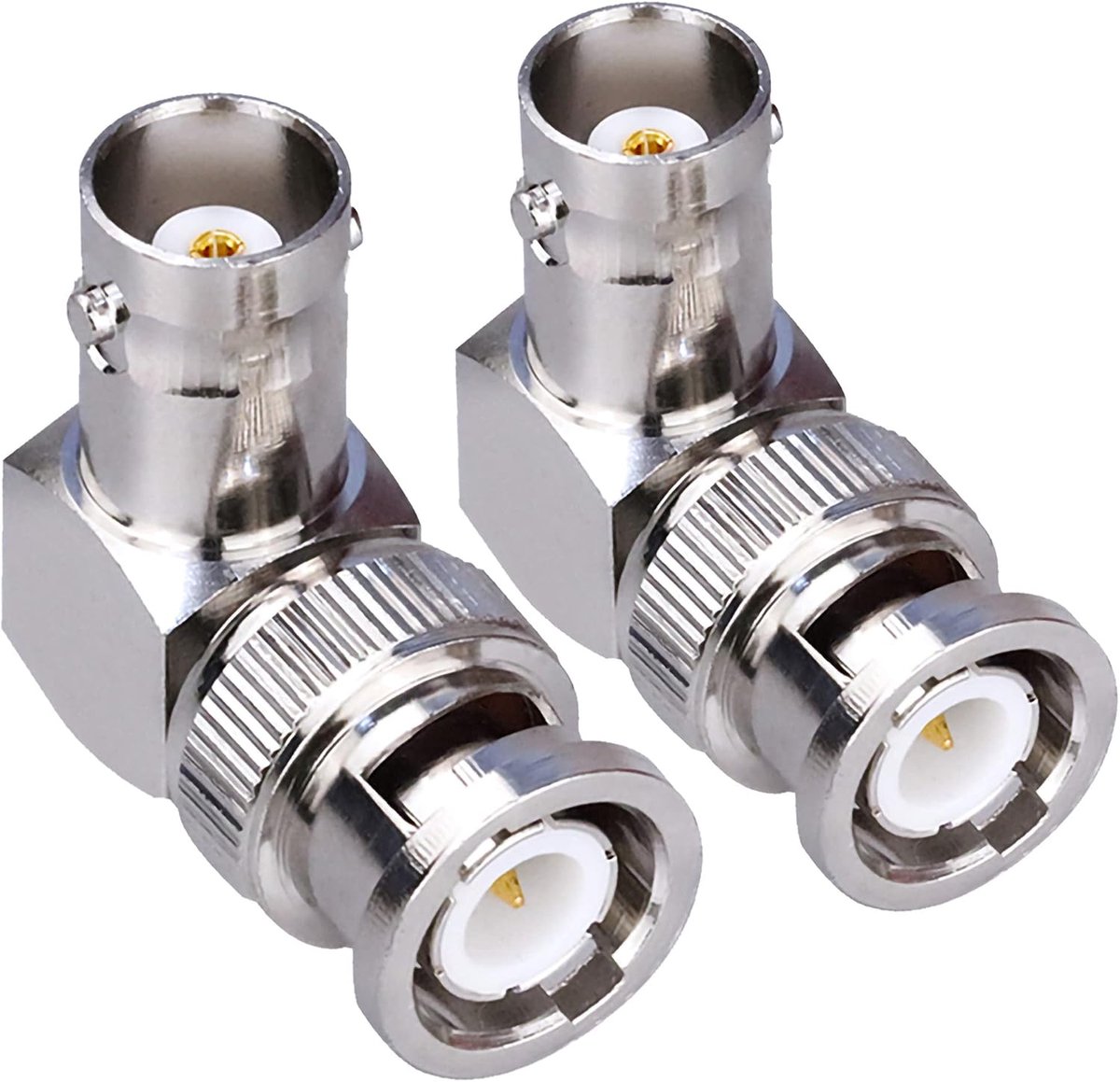 2 stuks BNC-stekker naar BNC-bus hoekadapter 90 graden RF coax-adapter voor beveiligingscamera's/verlengkabel, haakse BNC-stekker