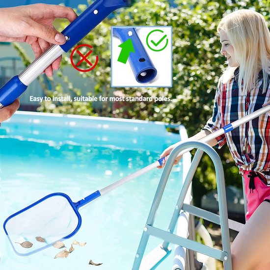 zwembadnet met verstelbare aluminium paal, zwembadreinigingsset, bladvanger, accessoireset voor zwembadreinigingsnetten, professioneel zwembadnet — afbeelding 2
