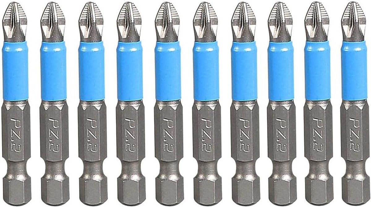 10 stuks 50 mm Pozidriv PZ2 schroevendraaierbits antislip magnetische zeshoekige schacht S2 staal