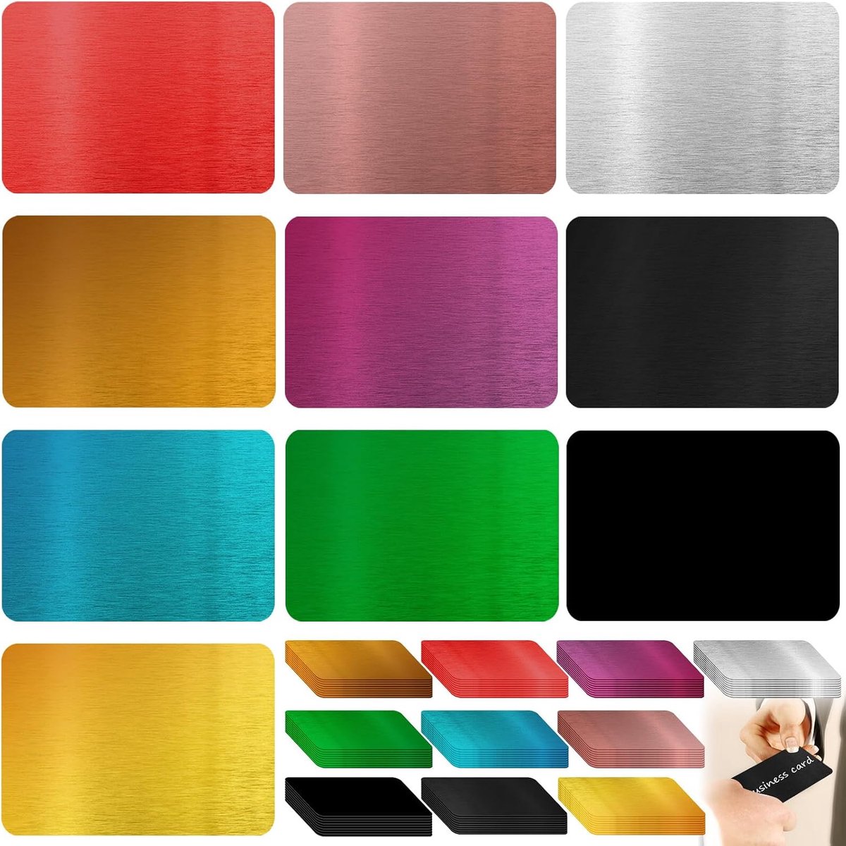 Visitekaartjes, gegraveerde visitekaartjes, aluminium, metalen visitekaartjes, blanco, lasergegraveerde mat, naamkaarten voor kantoor, doe-het-zelf cadeaukaarten (10 kleuren)