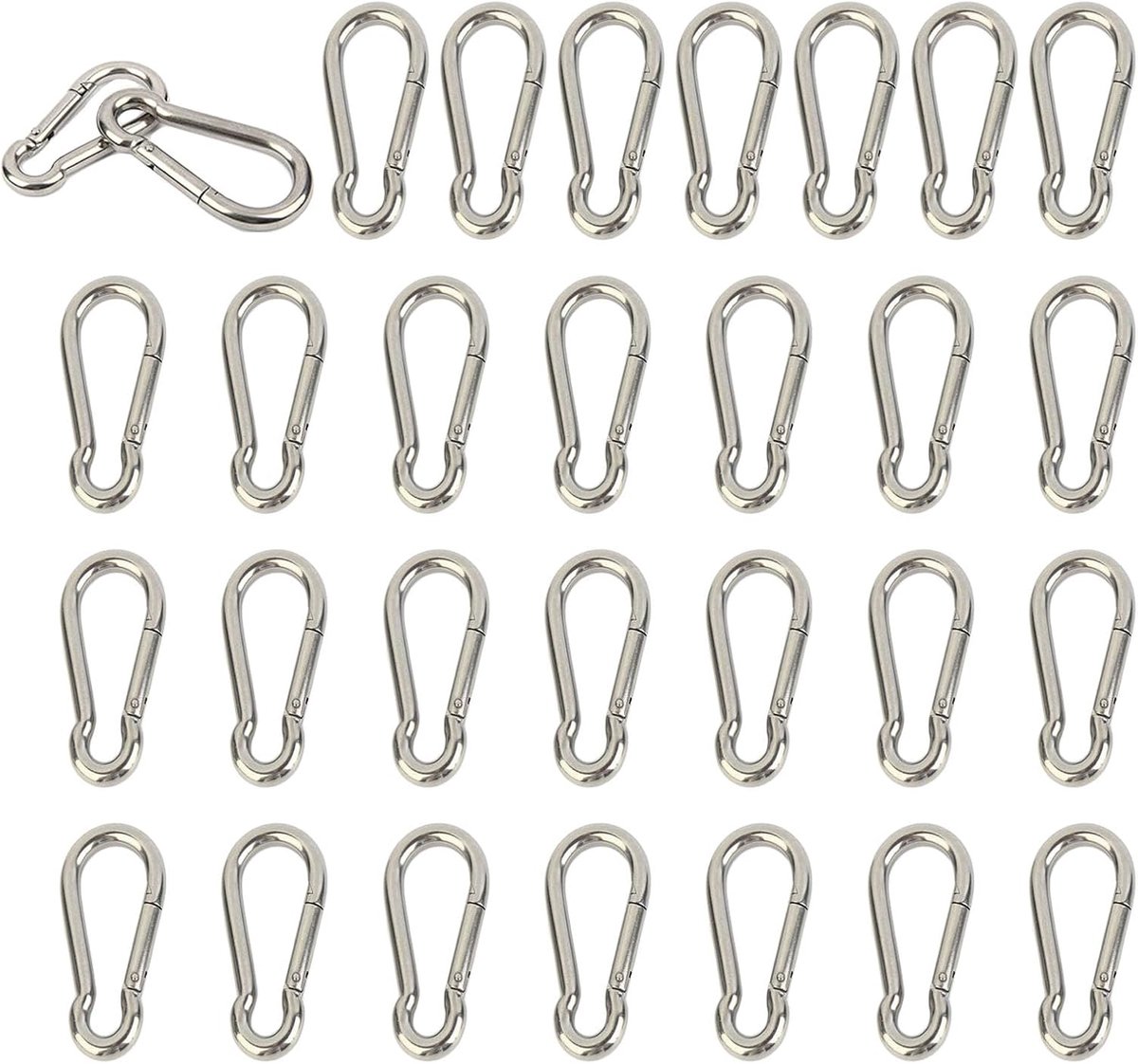 30 STKS 304 RVS Karabijnhaak Clip, Spring Snap Hook M4 1.57 Inch Kleine Sleutelhanger voor Sleutels Swing Set Camping Vissen Hangmat