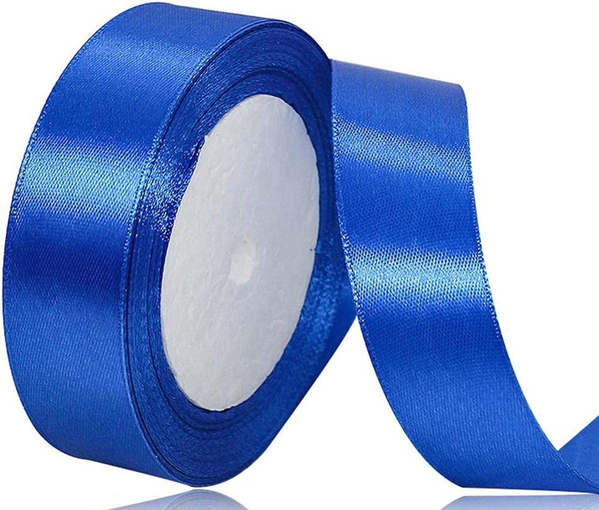 lint blauw 25 mm, 22 meter decoratief cadeaulint, breed lint, stoffen lint voor bruiloft, doop en verjaardagsgeschenken