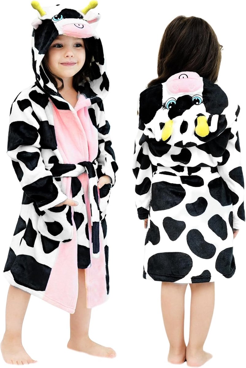 Kinderbadjas, warm, zacht, van zachte fleece, met capuchon, 2-8 jaar