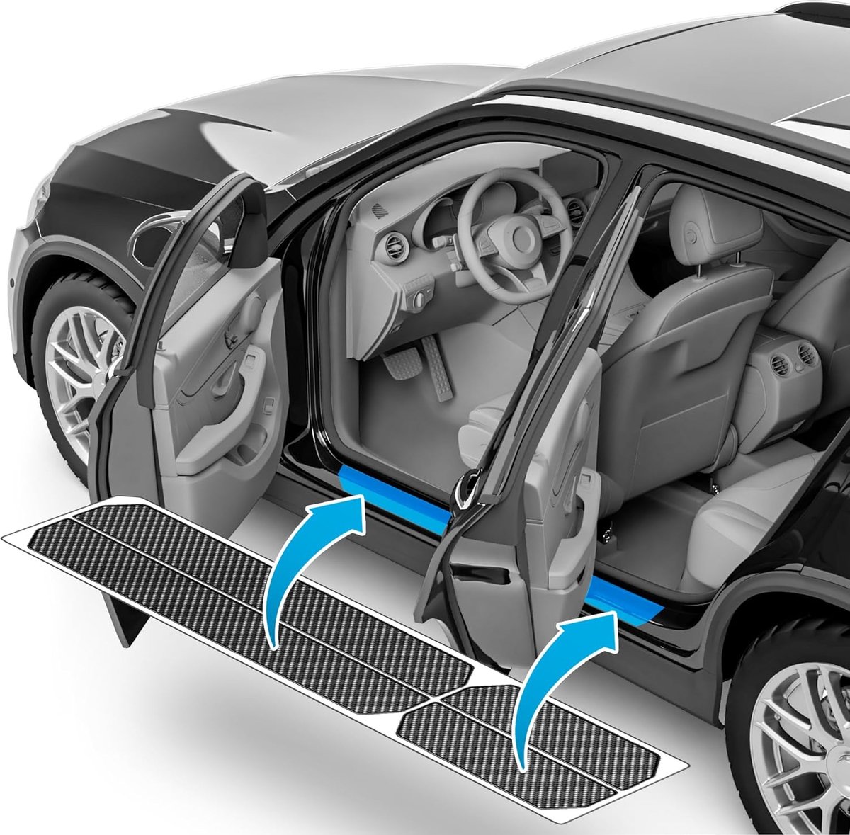 uProtect auto dorpel bescherming voor VW Golf 8 (VIII) CD I 2019-2026 lakbeschermingsfolie instaplijsten beschermfolie autodeur accessoires sierlijsten carbon zwart