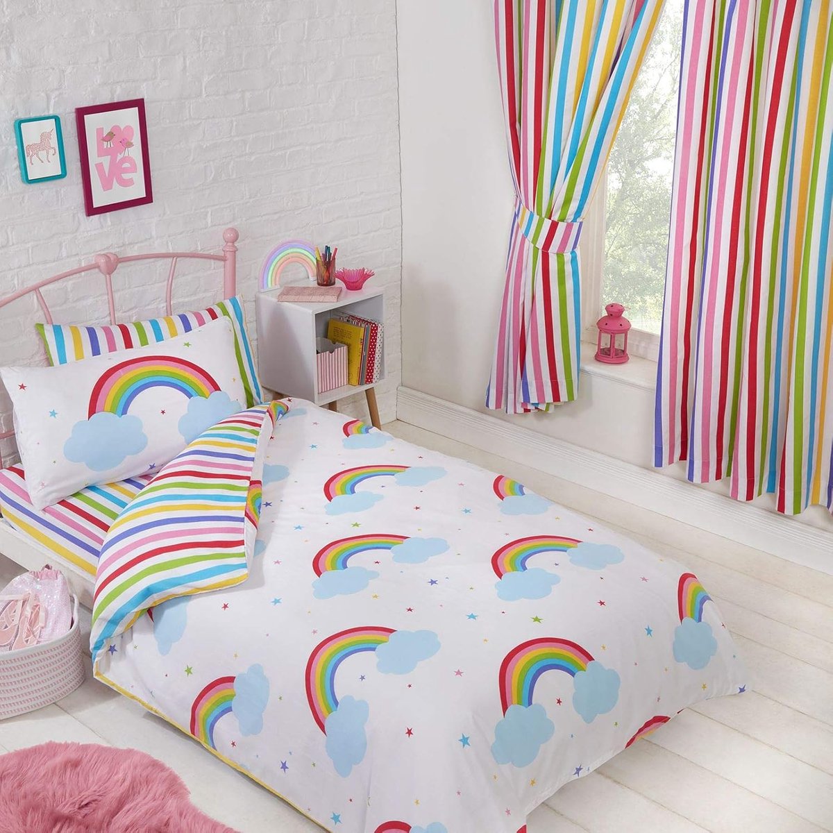 Right Home Regenboog hemel gestreept gevoerde gordijnen 168 x 137 cm