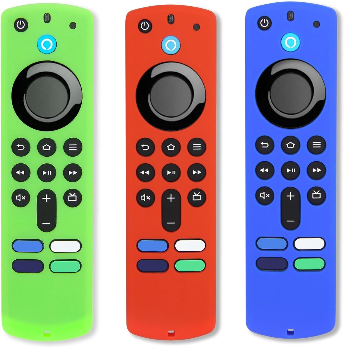 Afstandsbedieningen (3 stuks) Compatibel met Alexa Voice Remote (3e generatie) met Fire TV Stick 4K (Glow in The Dark), Siliconen hoesjes met Lanyard (Glow Green & Blue & Red)
