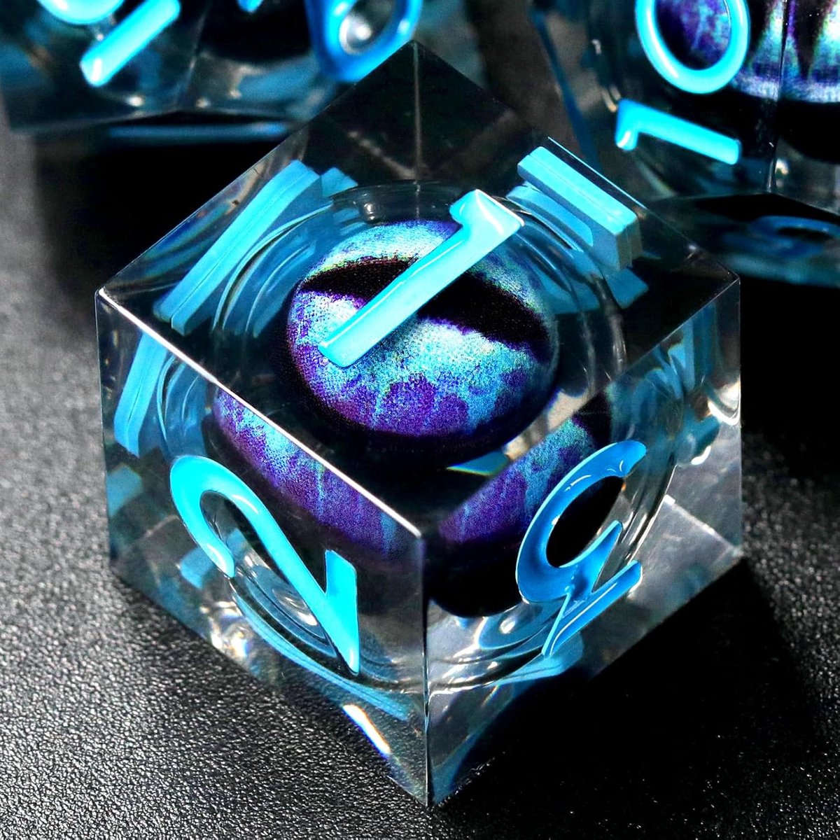 DND dobbelstenen set beweegbare drakenoog hars Dungeons and Dragons dobbelstenen 7 stuks polyedrische DND-dobbelstenen speeldobbelstenen met geschenkdoos DND dobbelstenen set (drakenoog blauw