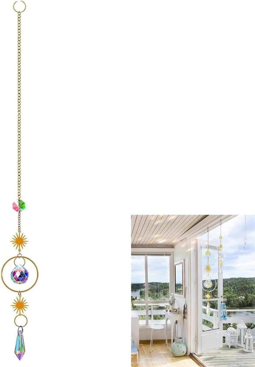 zonnevanger, hanger met regenboogprisma's, zonnevanger kristal om op te hangen, kristallen zonnevanger voor huis, tuin, kantoor