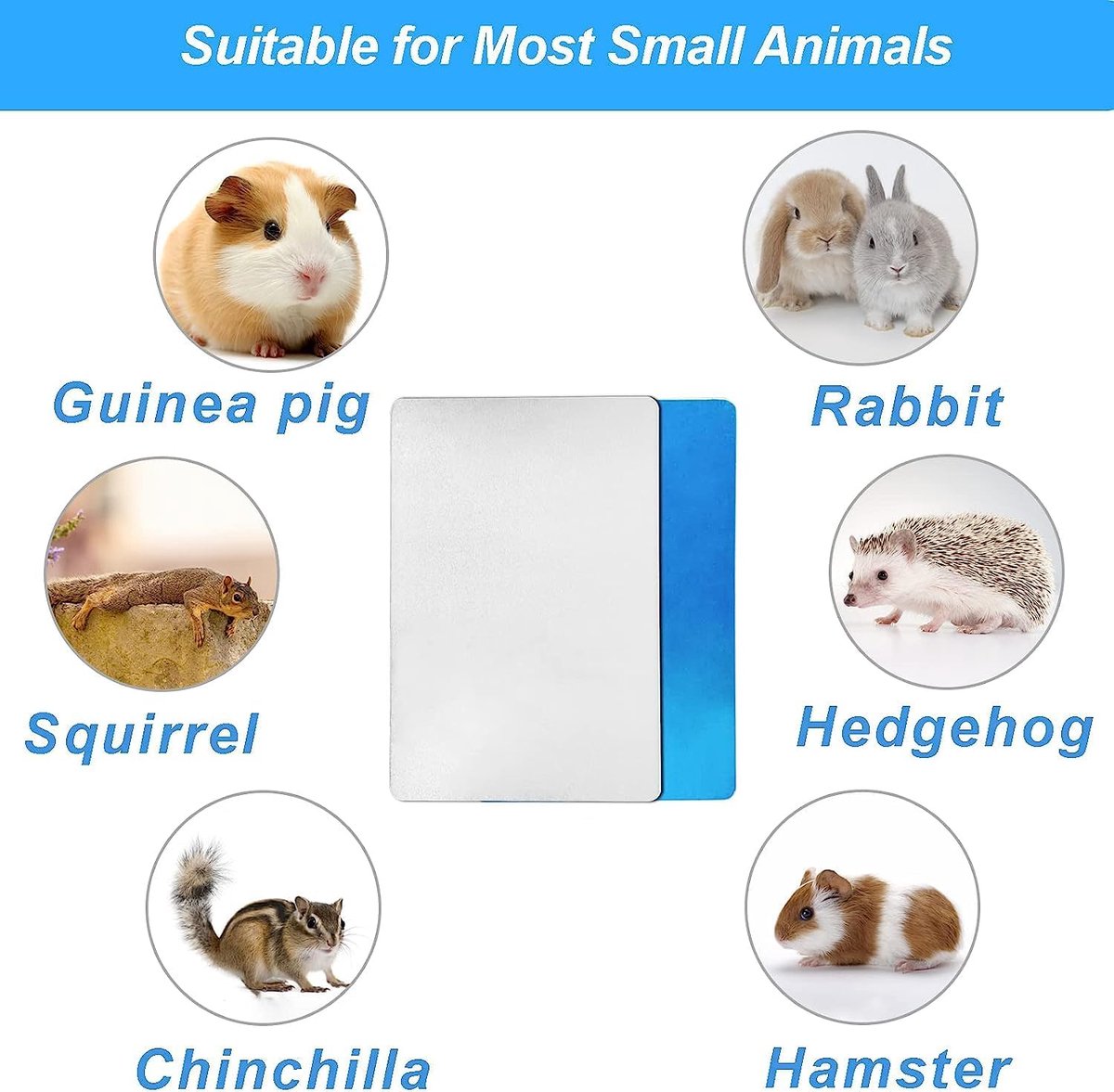 Koelkussen voor konijnen, hamster, koelkussen voor huisdieren, koelplaat van aluminiumlegering, koelen van huisdieren voor cavia's, hamsters, konijnen enz. (120 × 80 mm)