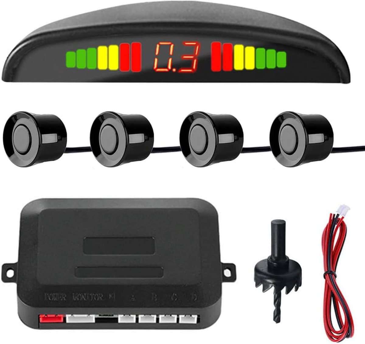 Achteruit Parkeer Sensoren Auto Achteruitrijalarm Parkeerhulp 4 Sensor Afstandsweergave Geluidswaarschuwing Parkeersysteem Achteruit Audio Buzzer Alarm Zwart
