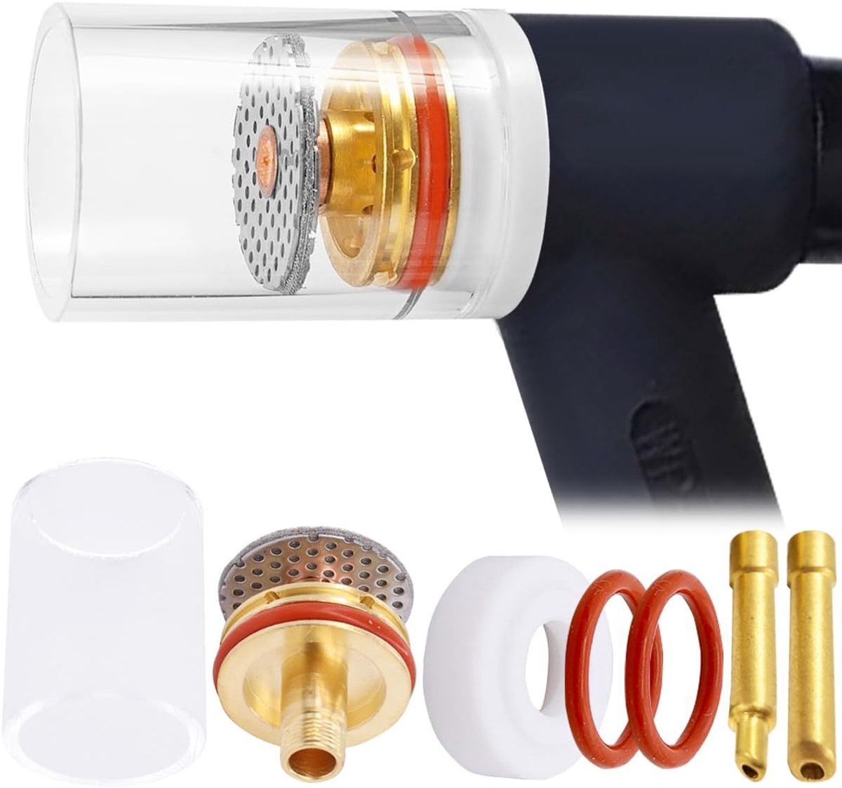 TIG Glass Gas Lenses Welding Accessories for SR WP 17 18 26 Welding gun, For TIG welding torch Glass gas nozzle, Collet (1.6mm 2.4mm), diffuser, Clamping Element (8Pcs)