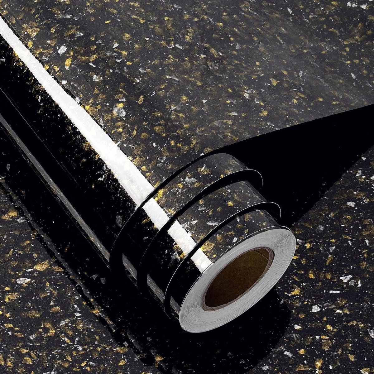 Behang met zwart en goud marmer effect, vinyl werkblad, 30 cm × 5 m
