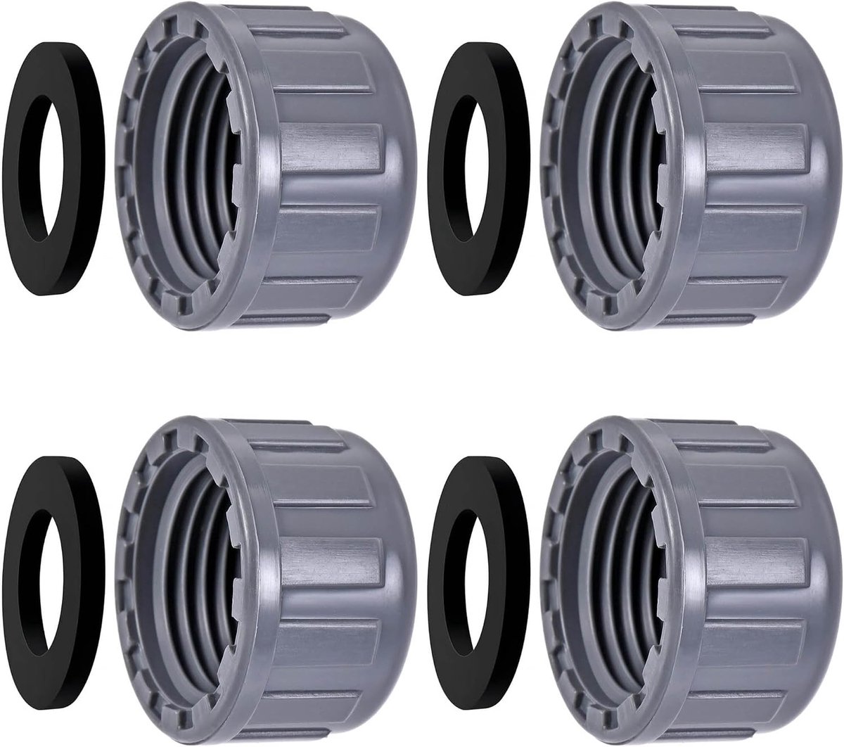 4 stuks PVC schroefdop PVC schroefdop 32mm ronde binnendraad slangaansluitdop rond met afdichting binnendraad afvoerpijp met rubberen afdichting voor tuin en externe slanguiteinden