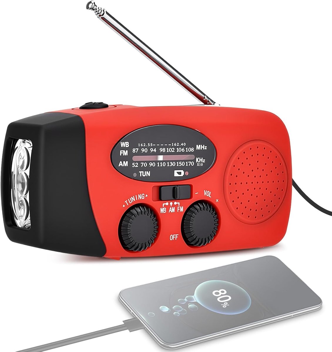 SnelShoppen - Draagbare Solar War Radio met Handcrank, Oplaadbare AM/FM NOAA Radio, LED Flitslamp, Nood Mobiele Voedingsbron, SOS voor Kamperen en Ove