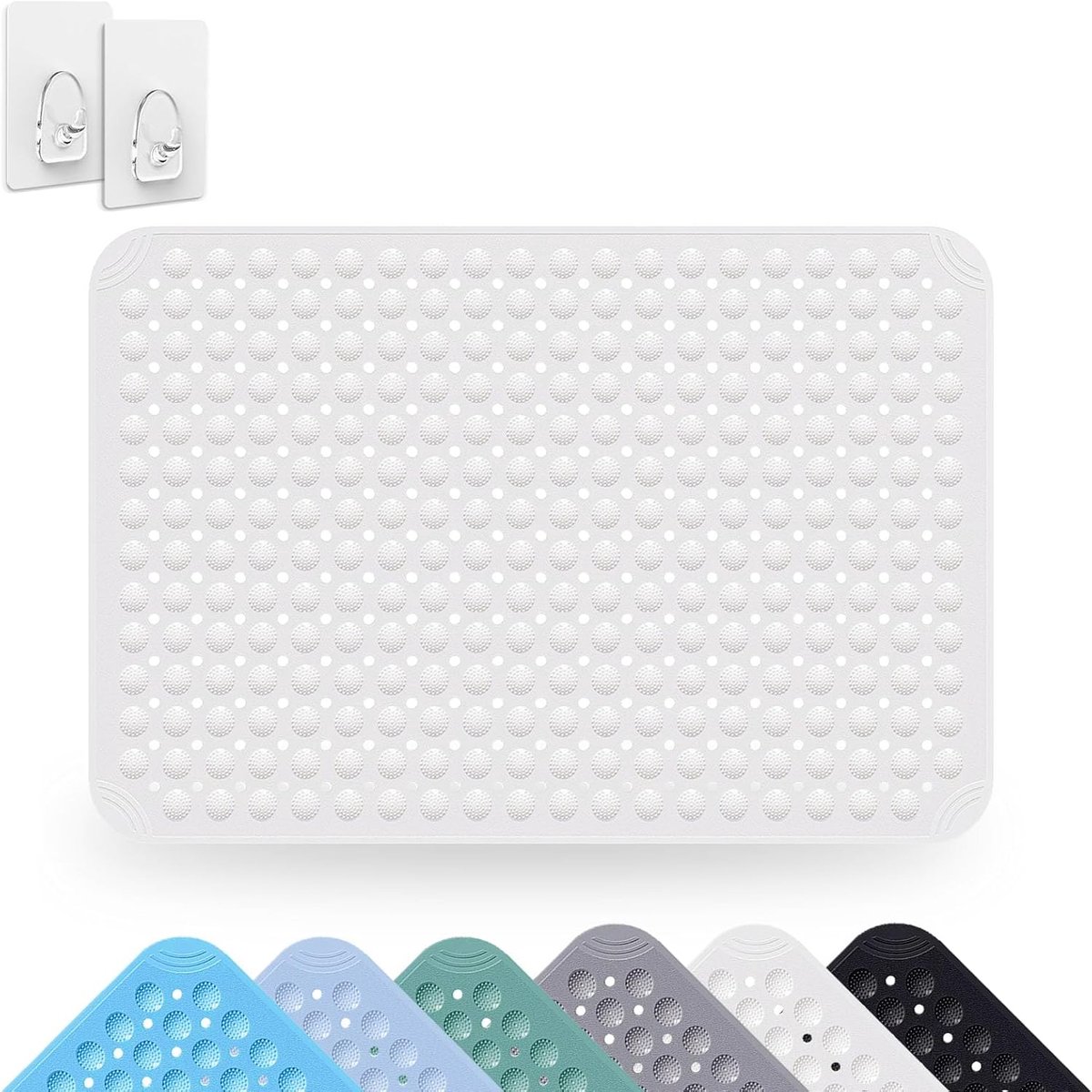 SnelShoppen - Douchematt Non-Slip 60 x 90cm met Zuignappen, Machinewasbaar PVC Massage Mat voor Sauna, Inclusief 2 Haakjes, Wit