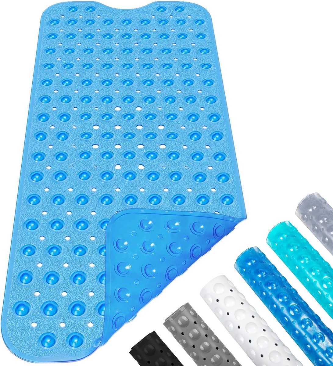 douchemat, 100 x 40 cm, badmat, antislipmat, antislip, machinewasbaar, transparant blauw