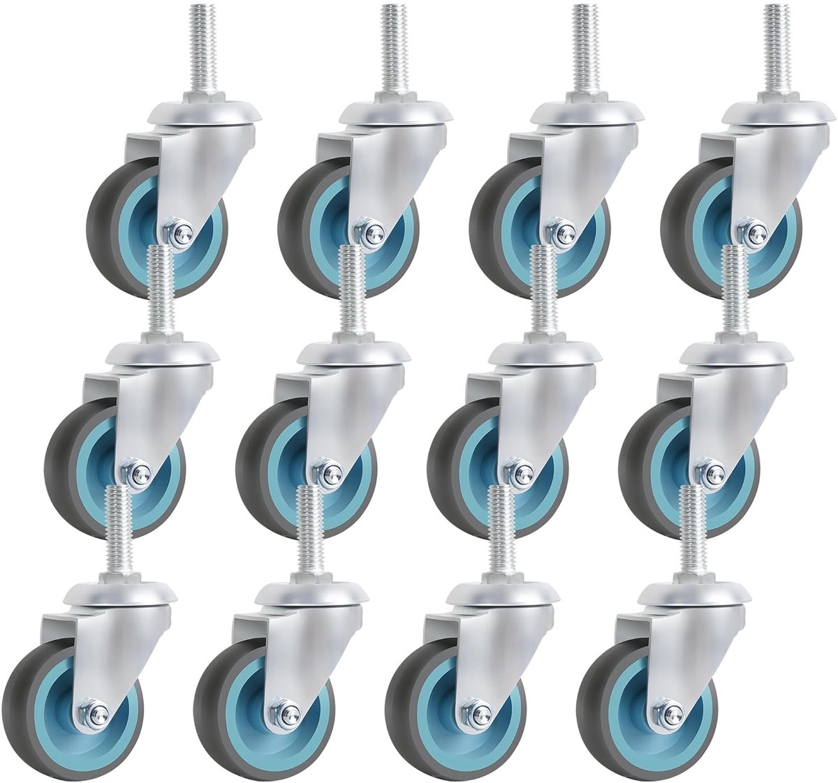 × 30 mm zwenkwielen, zware belasting, 50 mm, 12 stuks wielen voor meubels, kleine rubberen wielen voor zware lasten, 50 kg per wiel, transportwagen, werkbank, gereedschapswagen, pallets