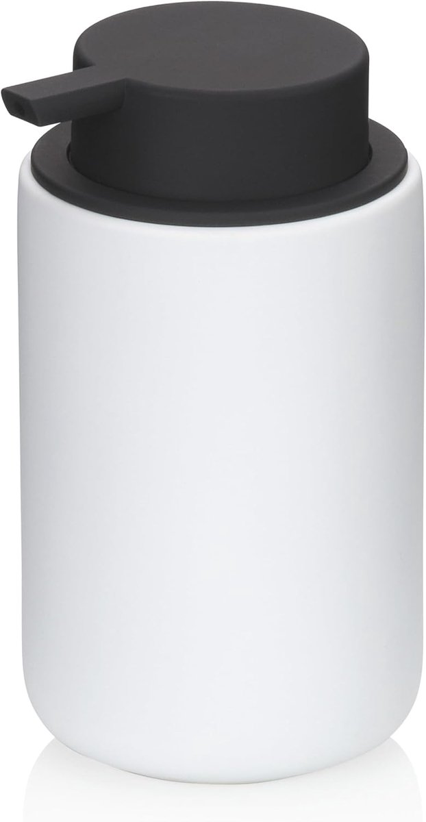 kela Zeepdispenser Sana, 300 ml, Ø 9 cm, keramiek, wit, rubberen oppervlak, met zwarte pompkop, 23947