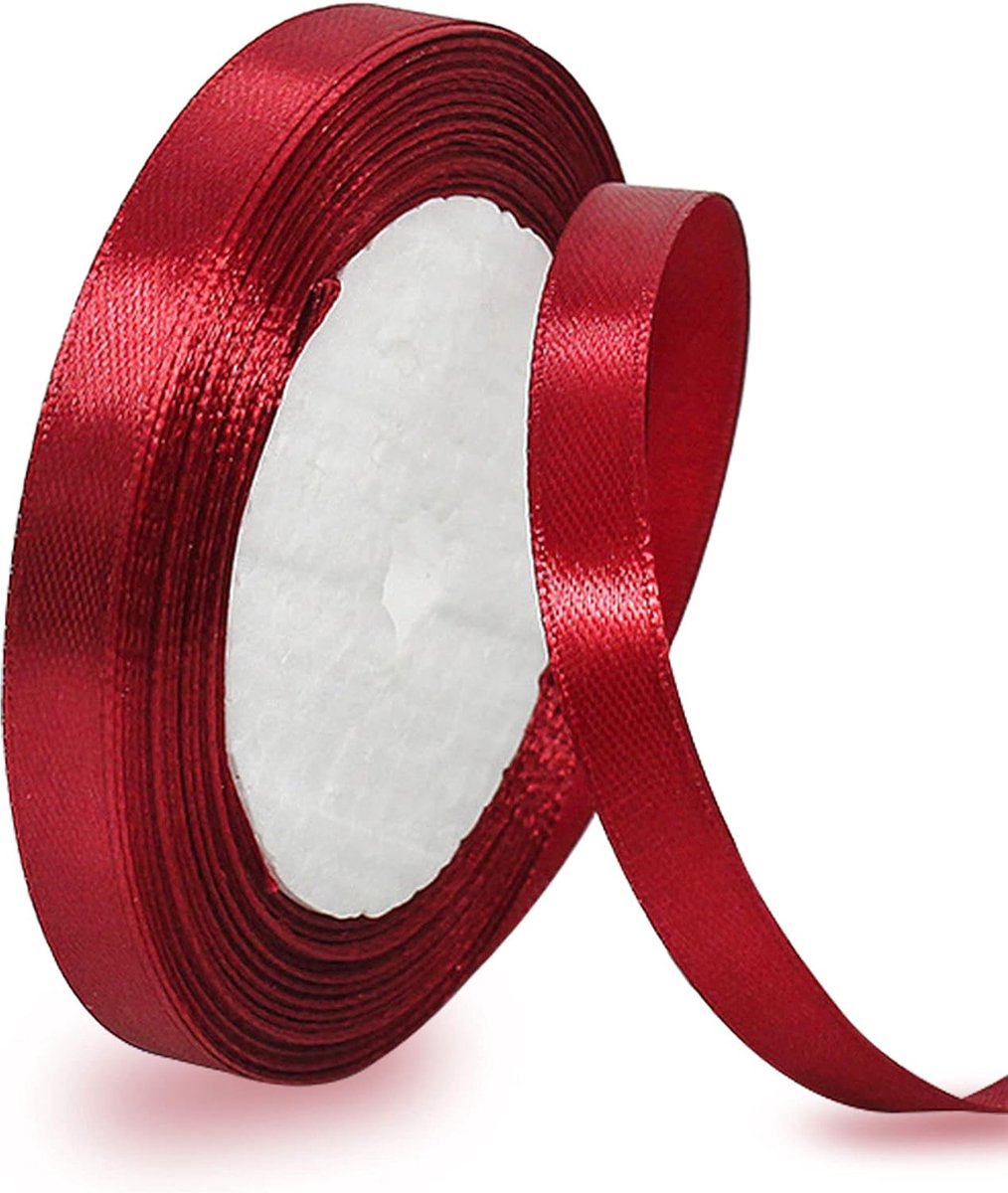 lint wijnrood 10 mm, 22 meter decoratief cadeaulint, breed lint, stoffen lint voor bruiloft, doop en verjaardagsgeschenken